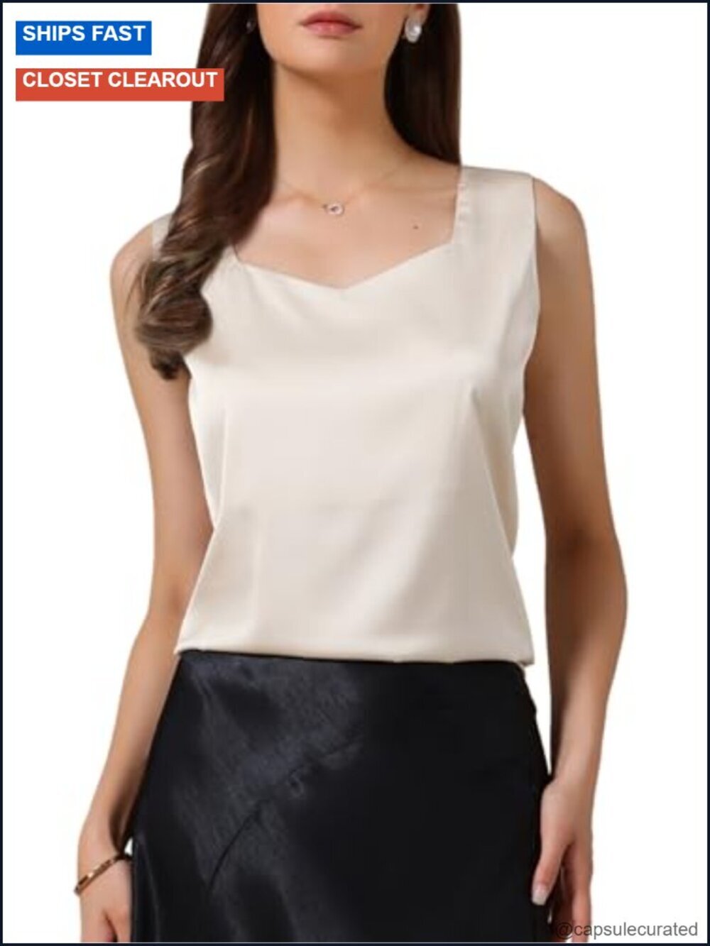 Satin V-Neck Tank Top Sleeveless Camisole Dressy Casual
